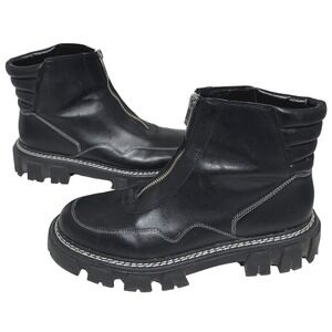 Marc Fisher LTD Mens Black Leather Front Zip Lug Sole Combat Boots Size 9.5M